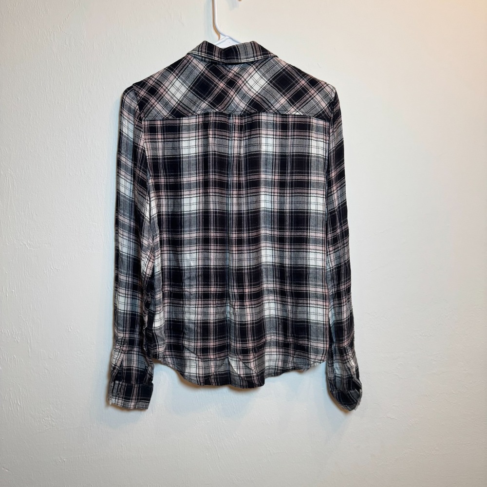 Paige Huntley Plaid Shirt‎ Women's Small Black Adobe Rose Grey Long Sleeve Top - Picture 8 of 8